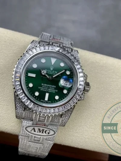 Superclone Rolex Submariner Iced Out 116610LV 41mm Green Dial - Swiss Movement Replica Watch
