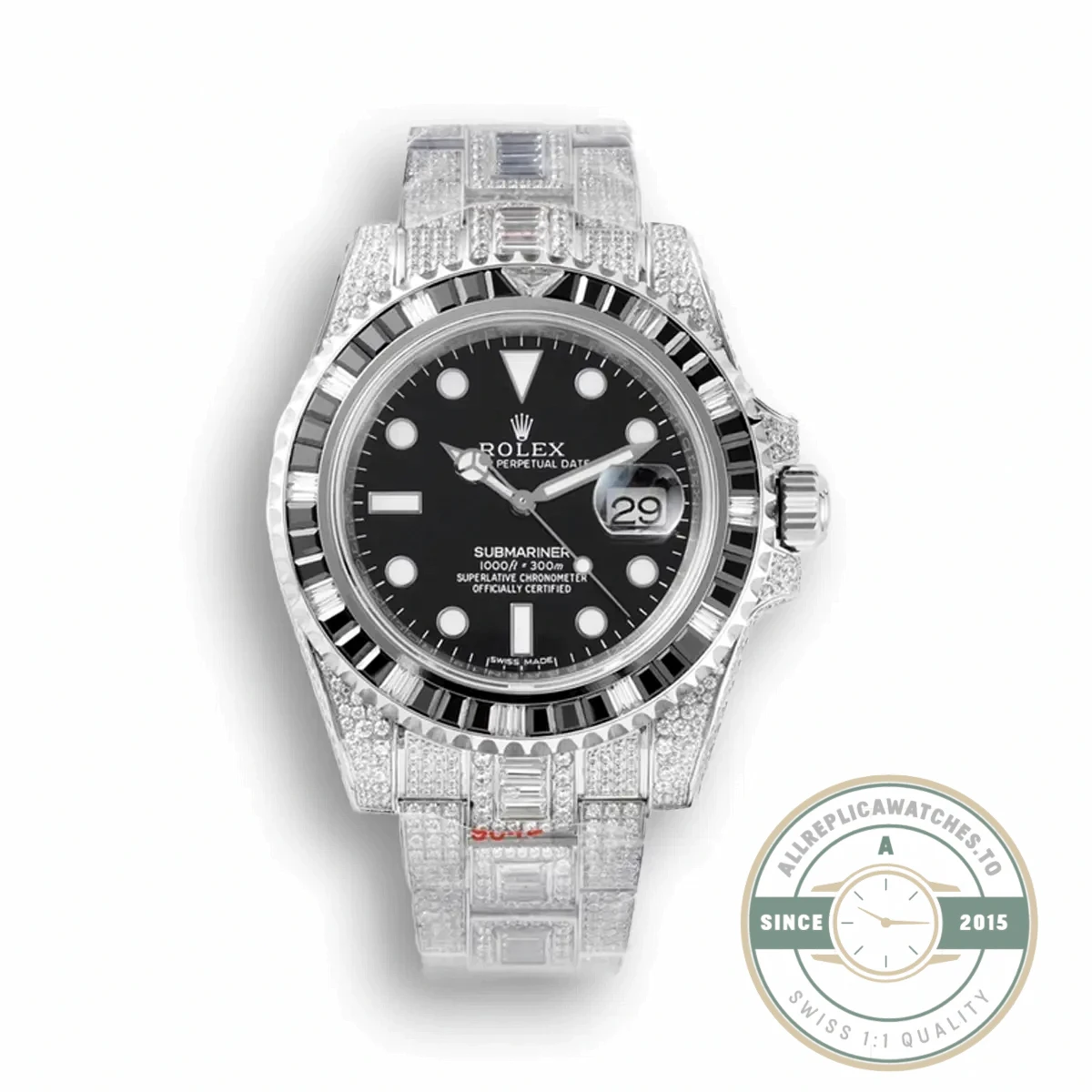 Superclone Rolex Submariner Iced Out 116610LV Water Ghost SE Black Dial - Best Quality Replica Watch