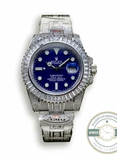 Superclone Rolex Submariner Iced Out 116619LB 41mm Blue Dial - 1:1 Swiss Replica Watch
