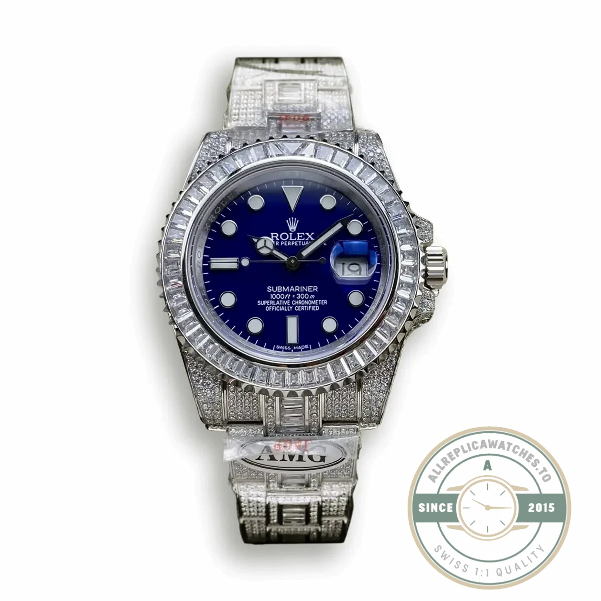 Superclone Rolex Submariner Iced Out 116619LB 41mm Blue Dial - 1:1 Swiss Replica Watch