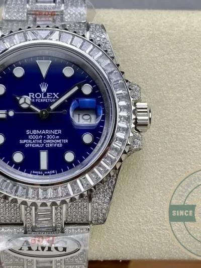 Superclone Rolex Submariner Iced Out 116619LB 41mm Blue Dial - 1:1 Swiss Replica Watch