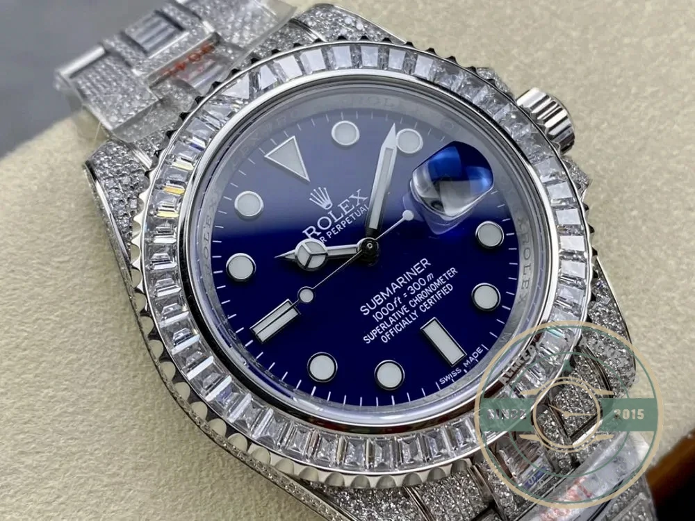 Superclone Rolex Submariner Iced Out 116619LB 41mm Blue Dial - Affordable Luxury Replica Timepiece