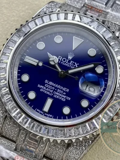 Superclone Rolex Submariner Iced Out 116619LB 41mm Blue Dial - Affordable Luxury Replica Timepiece