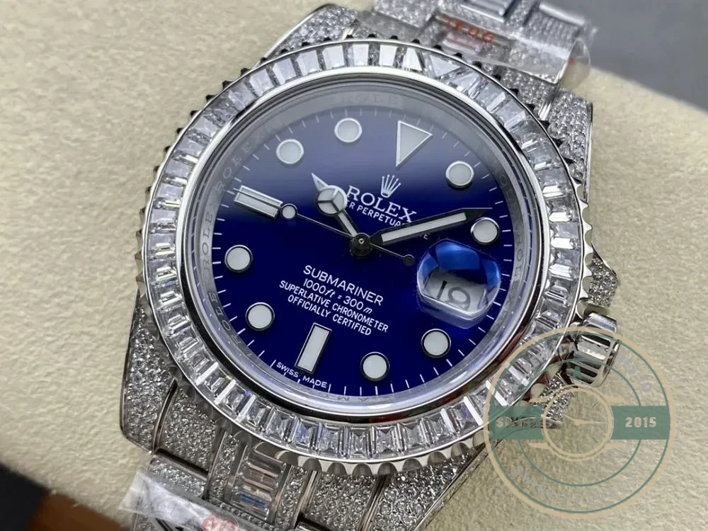 Superclone Rolex Submariner Iced Out 116619LB 41mm Blue Dial - Affordable Luxury Replica Timepiece