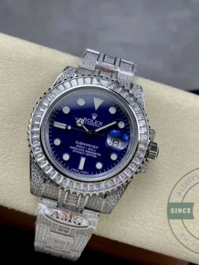 Superclone Rolex Submariner Iced Out 116619LB 41mm Blue Dial - Swiss-Made Clone Watch