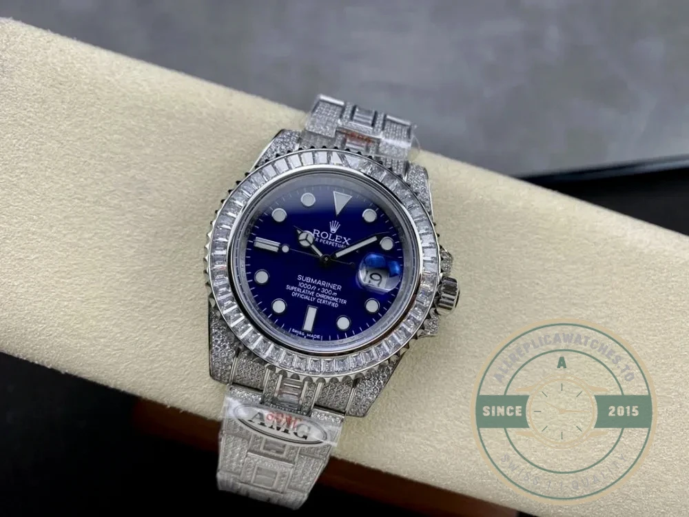 Superclone Rolex Submariner Iced Out 116619LB 41mm Blue Dial - Swiss-Made Clone Watch