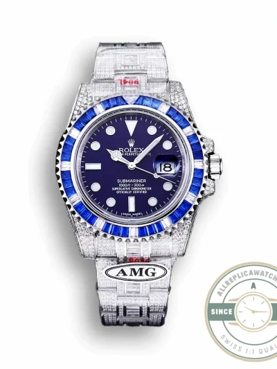 Superclone Rolex Submariner Iced Out 116619LB Blue Dial - Factory Super Clone Watch