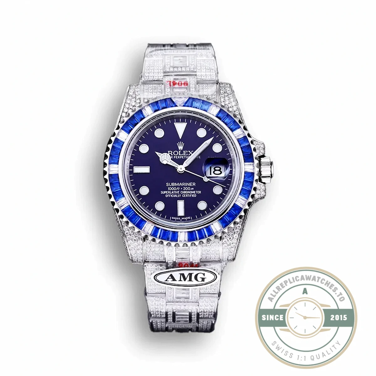 Superclone Rolex Submariner Iced Out 116619LB Blue Dial - Factory Super Clone Watch