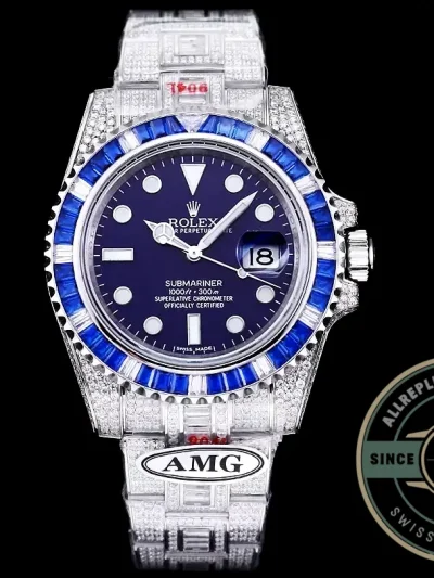Superclone Rolex Submariner Iced Out 116619LB Blue Dial - Top-Tier Swiss Replica Watch
