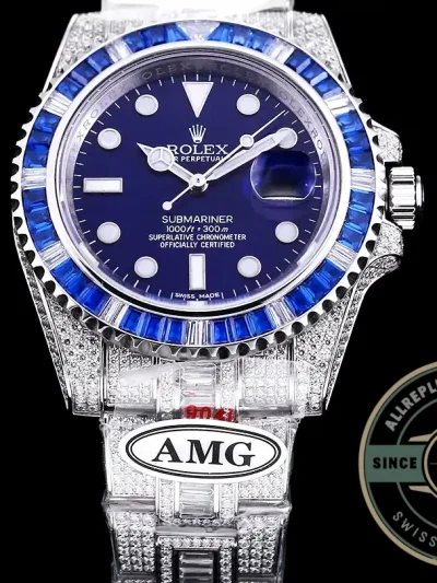 Superclone Rolex Submariner Iced Out 116619LB Blue Dial - Affordable Luxury Replica Timepiece