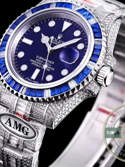 Superclone Rolex Submariner Iced Out 116619LB Blue Dial - Affordable Super Clone Watch