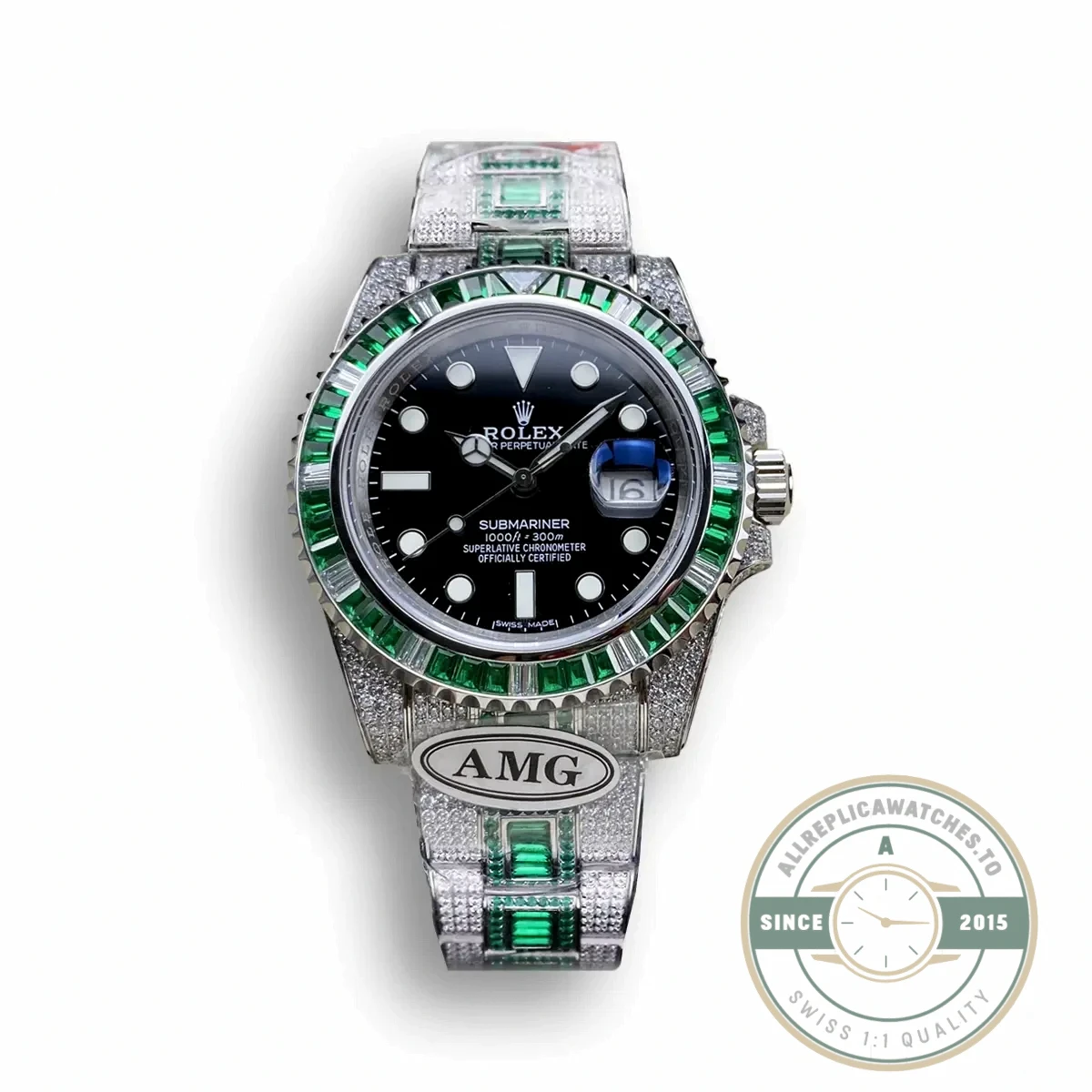 Superclone Rolex Submariner Iced Out 126610LV Black Dial - Swiss-Made Clone Watch