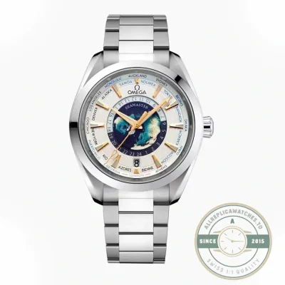 Superclone Omega Seamaster Aqua Terra World Time 220.10.43.22.03.001, silver-white lacquered dial