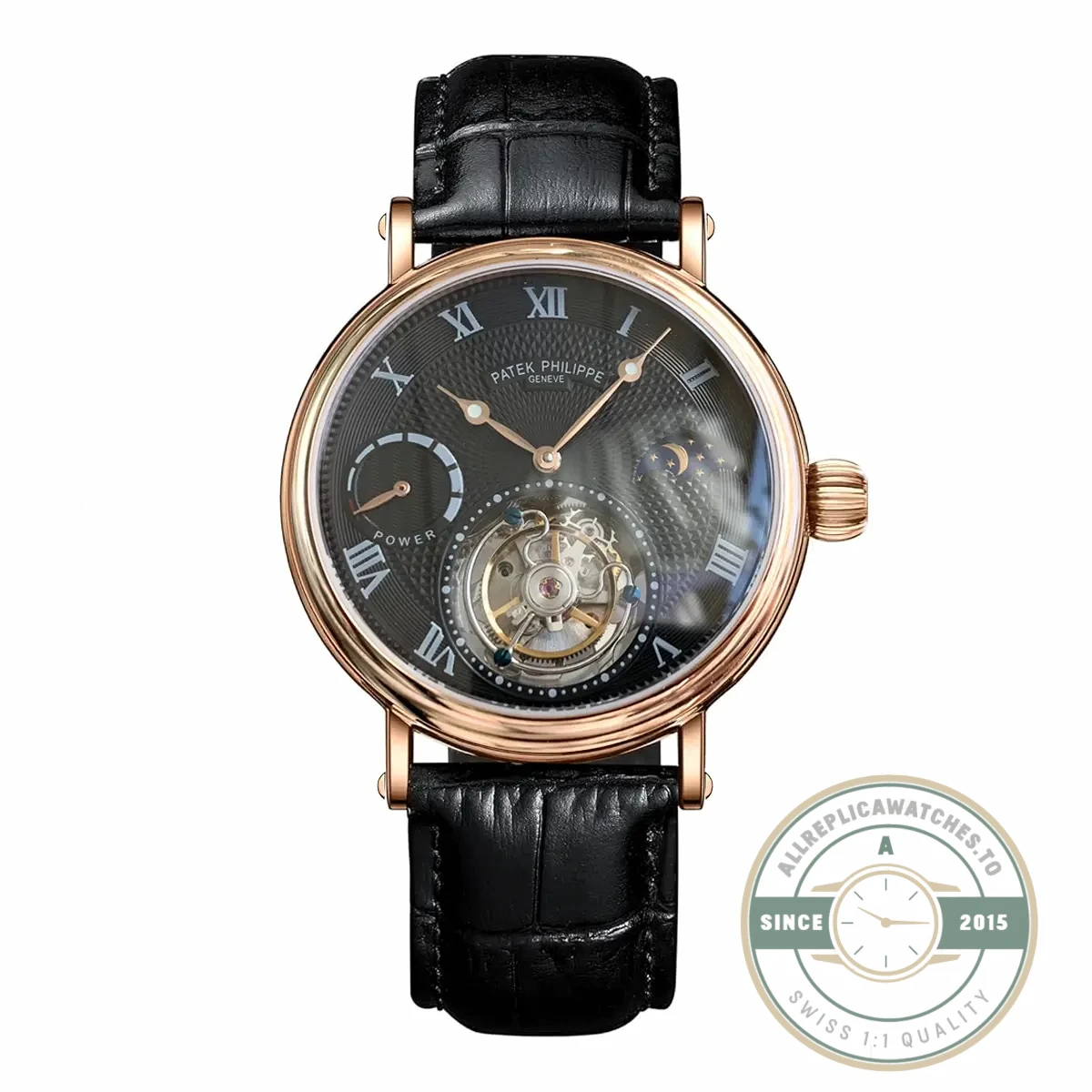 Clone Patek Tourbillon Moonphase Black Dial - High-Grade Replica Watch