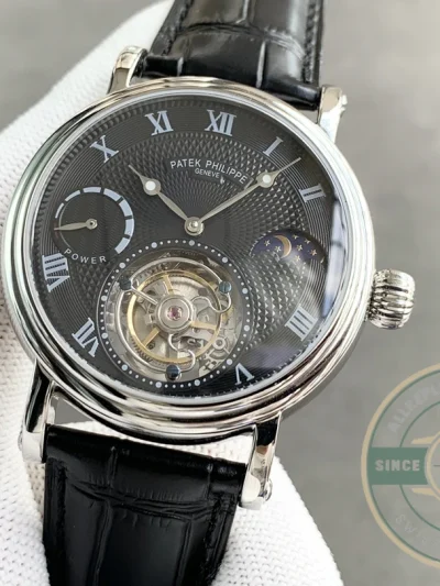 Clone Patek Tourbillon Moonphase Black Dial - Factory Super Clone Watch