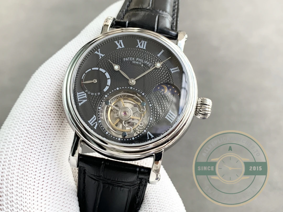 Clone Patek Tourbillon Moonphase Black Dial - Factory Super Clone Watch