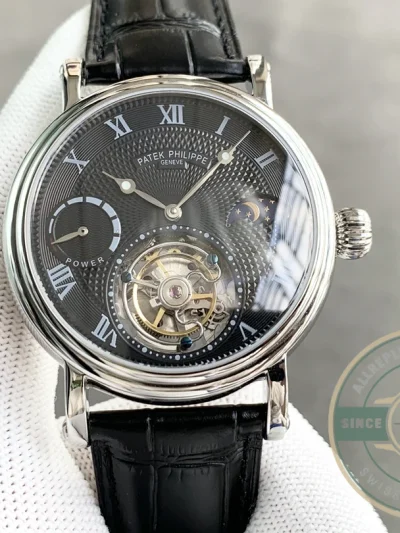 Clone Patek Tourbillon Moonphase Black Dial - Swiss Movement Replica Watch