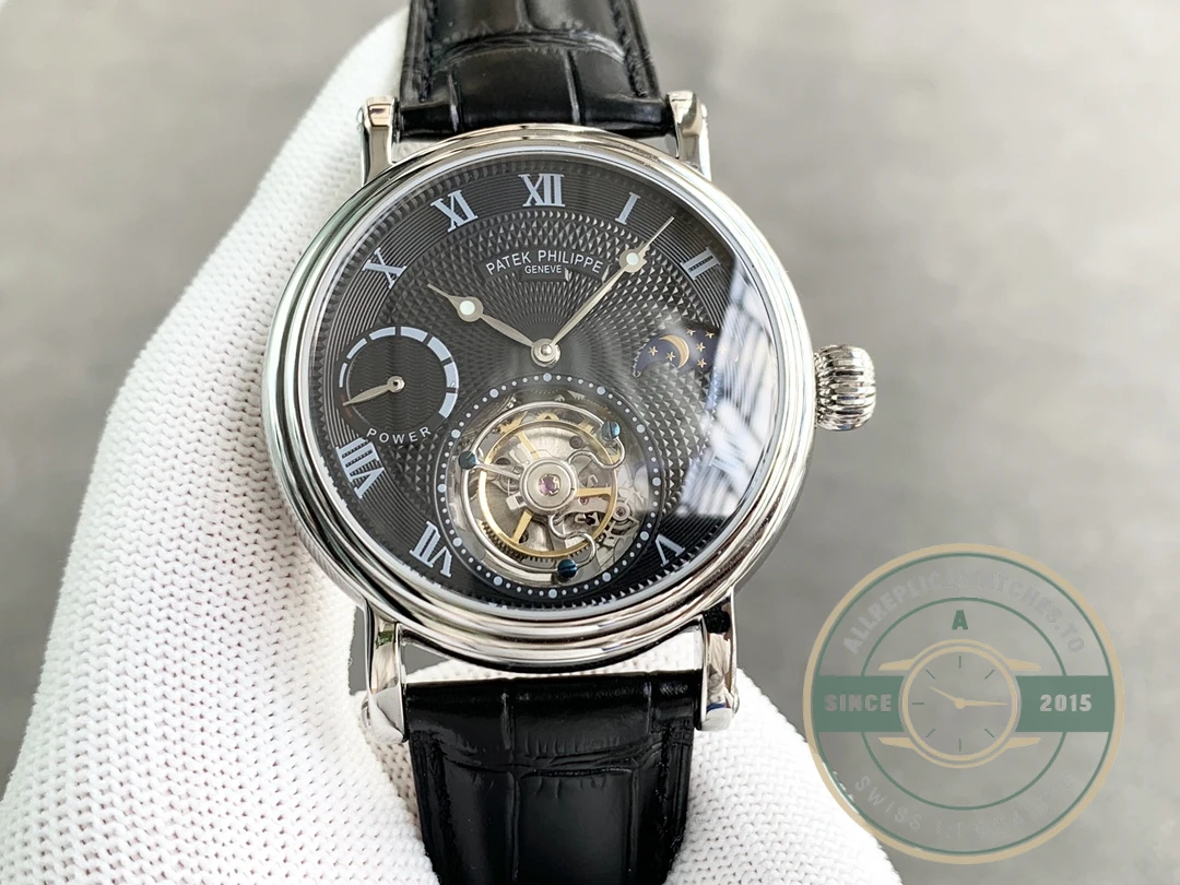 Clone Patek Tourbillon Moonphase Black Dial - Swiss Movement Replica Watch