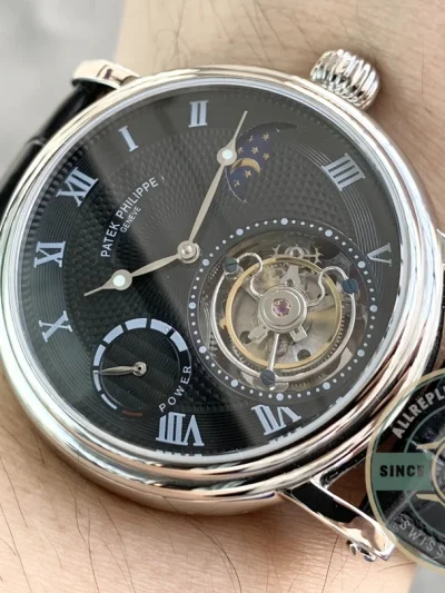 Clone Patek Tourbillon Moonphase Black Dial - 1:1 Swiss Replica Watch