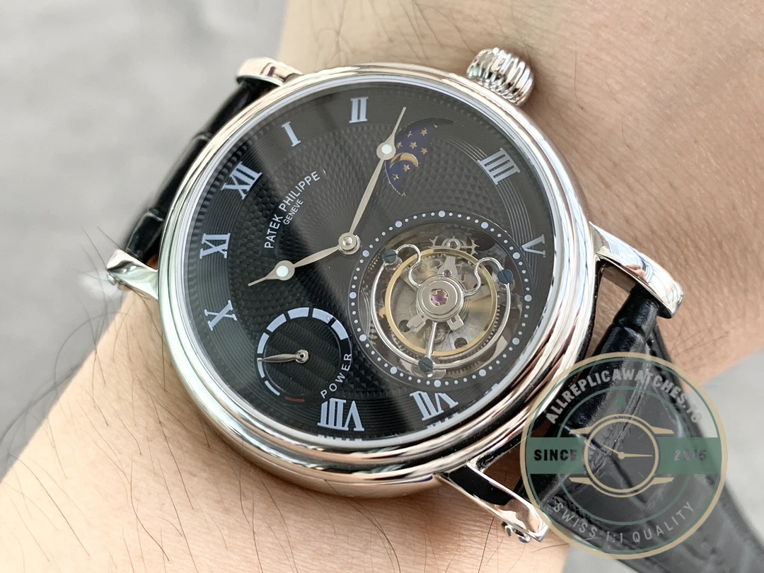 Clone Patek Tourbillon Moonphase Black Dial - 1:1 Swiss Replica Watch