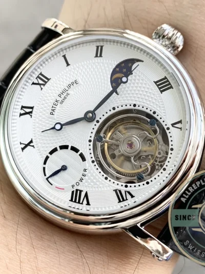 Replica Patek Tourbillon Moonphase White Dial - Factory Super Clone Watch