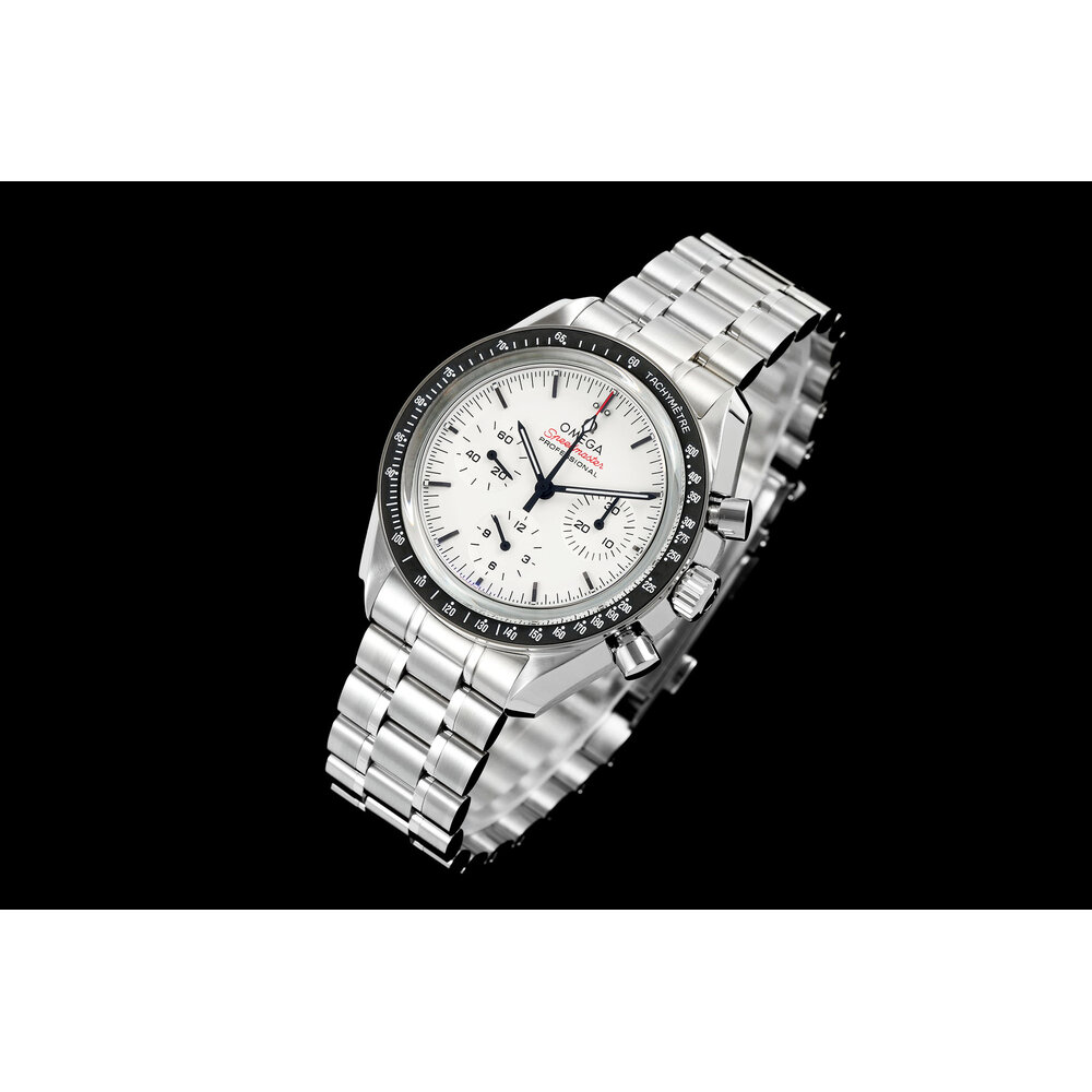 Omega Speedmaster Moonwatch Professional White Dial clone watch, stainless steel with adjustable clasp bracelet