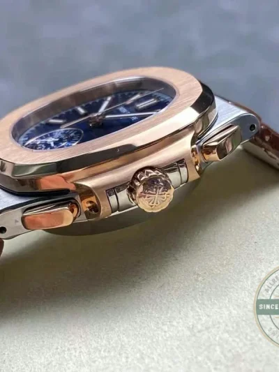 Swiss Replica Nautilus 5980-3R Leather Strap 40.5mm Blue Dial