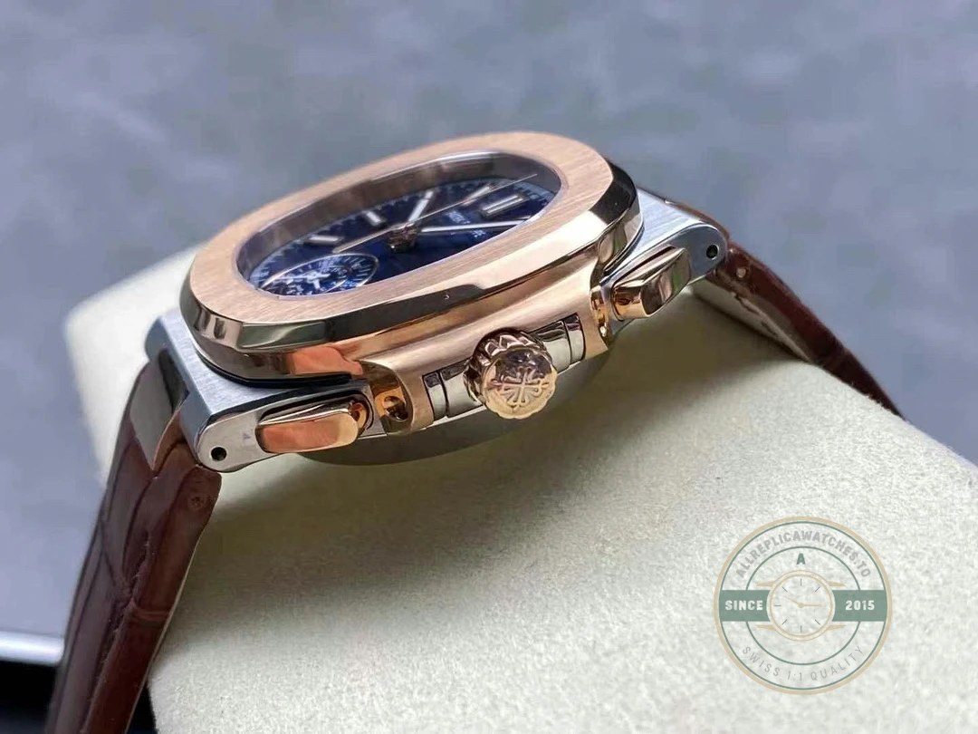 Swiss Replica Nautilus 5980-3R Leather Strap 40.5mm Blue Dial