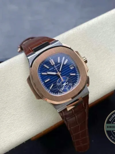Swiss Replica Nautilus 5980-3R Leather Strap 40.5mm Blue Dial