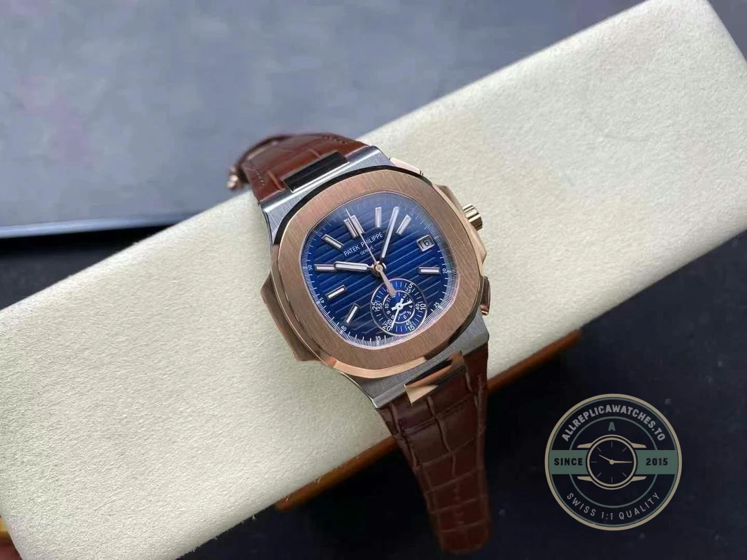 Swiss Replica Nautilus 5980-3R Leather Strap 40.5mm Blue Dial