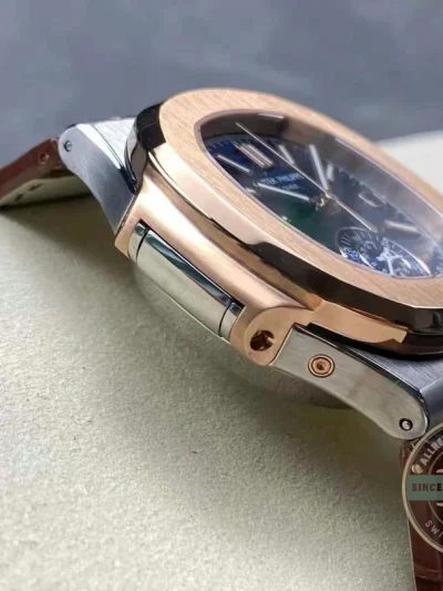 Swiss Replica Nautilus 5980-3R Leather Strap 40.5mm Blue Dial