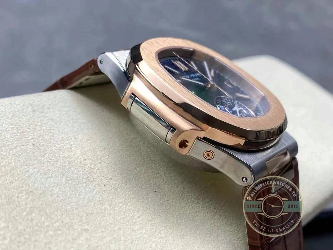 Swiss Replica Nautilus 5980-3R Leather Strap 40.5mm Blue Dial