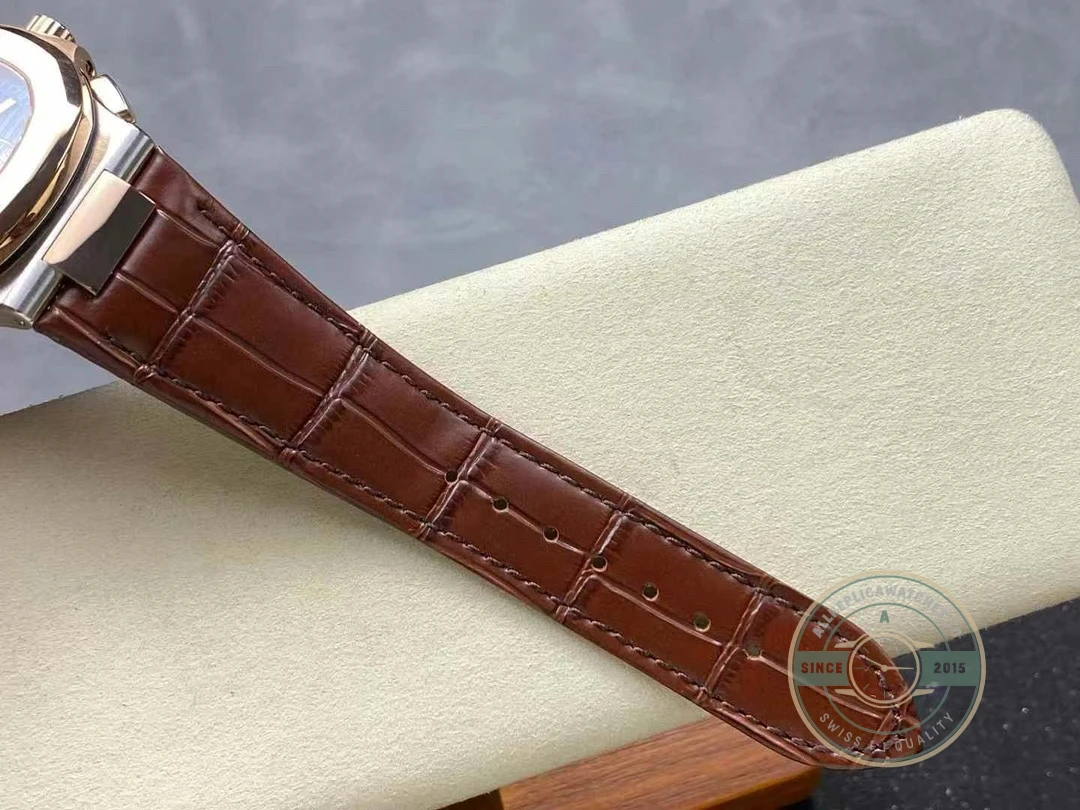 Swiss Replica Nautilus 5980-3R Leather Strap 40.5mm Blue Dial