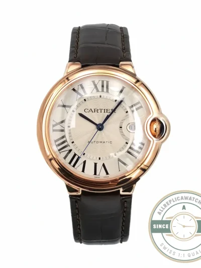 Replica Cartier Ballon Bleu Rose Gold Silver Dial Brown WGBB0030 - Premium Super Clone Watch