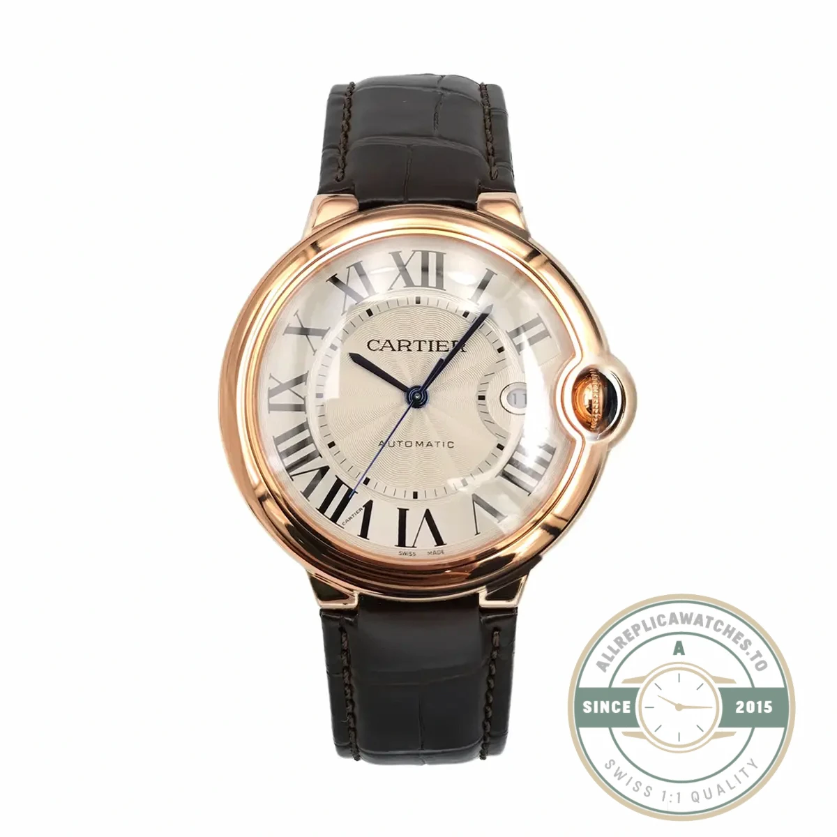 Replica Cartier Ballon Bleu Rose Gold Silver Dial Brown WGBB0030 - Premium Super Clone Watch