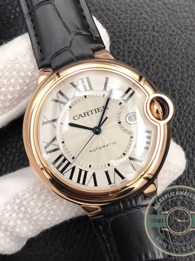 Replica Cartier Ballon Bleu Rose Gold Silver Dial Brown WGBB0030 - Best Quality Replica Watch