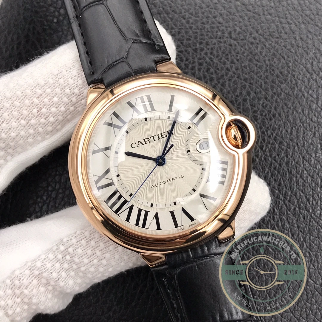 Replica Cartier Ballon Bleu Rose Gold Silver Dial Brown WGBB0030 - Best Quality Replica Watch