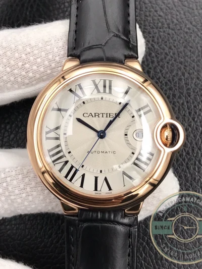 Replica Cartier Ballon Bleu Rose Gold Silver Dial Brown WGBB0030 - High-Grade Replica Watch