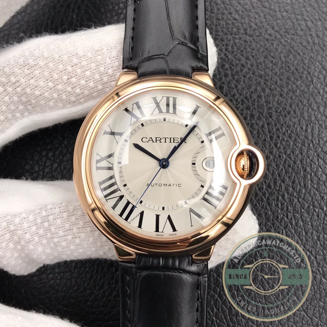Replica Cartier Ballon Bleu Rose Gold Silver Dial Brown WGBB0030 - High-Grade Replica Watch