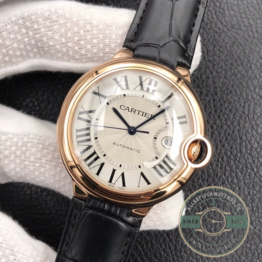 Replica Cartier Ballon Bleu Rose Gold Silver Dial Brown WGBB0030 - Affordable Luxury Replica Timepiece