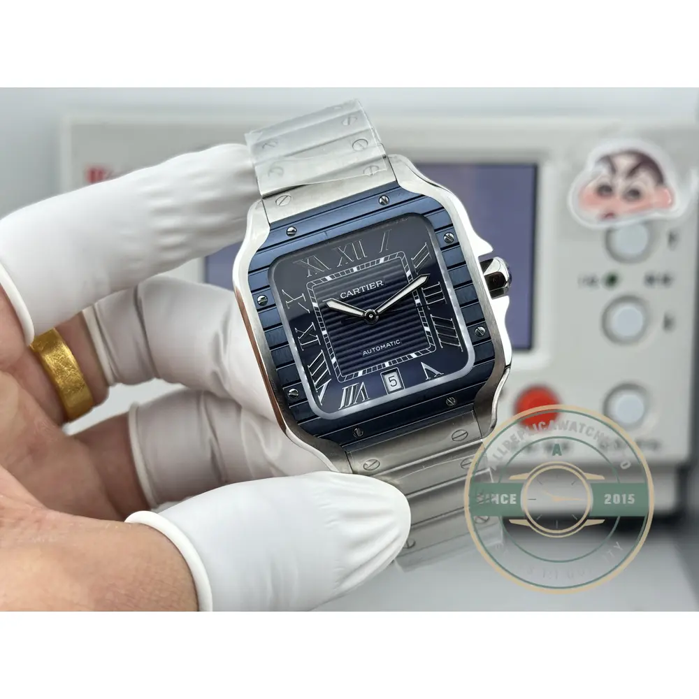 Blue-on-blue front view, white Roman numerals printed around the chapter ring