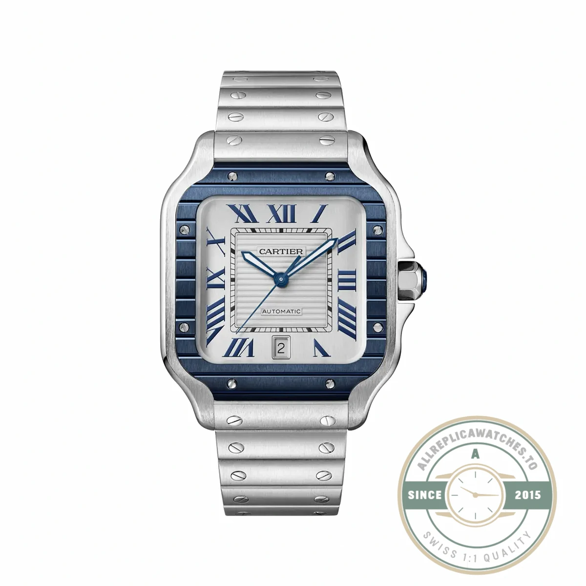 Replica Cartier Santos De Cartier Blue Bezel 40mm WSSA0047 - Luxury Replica Watch