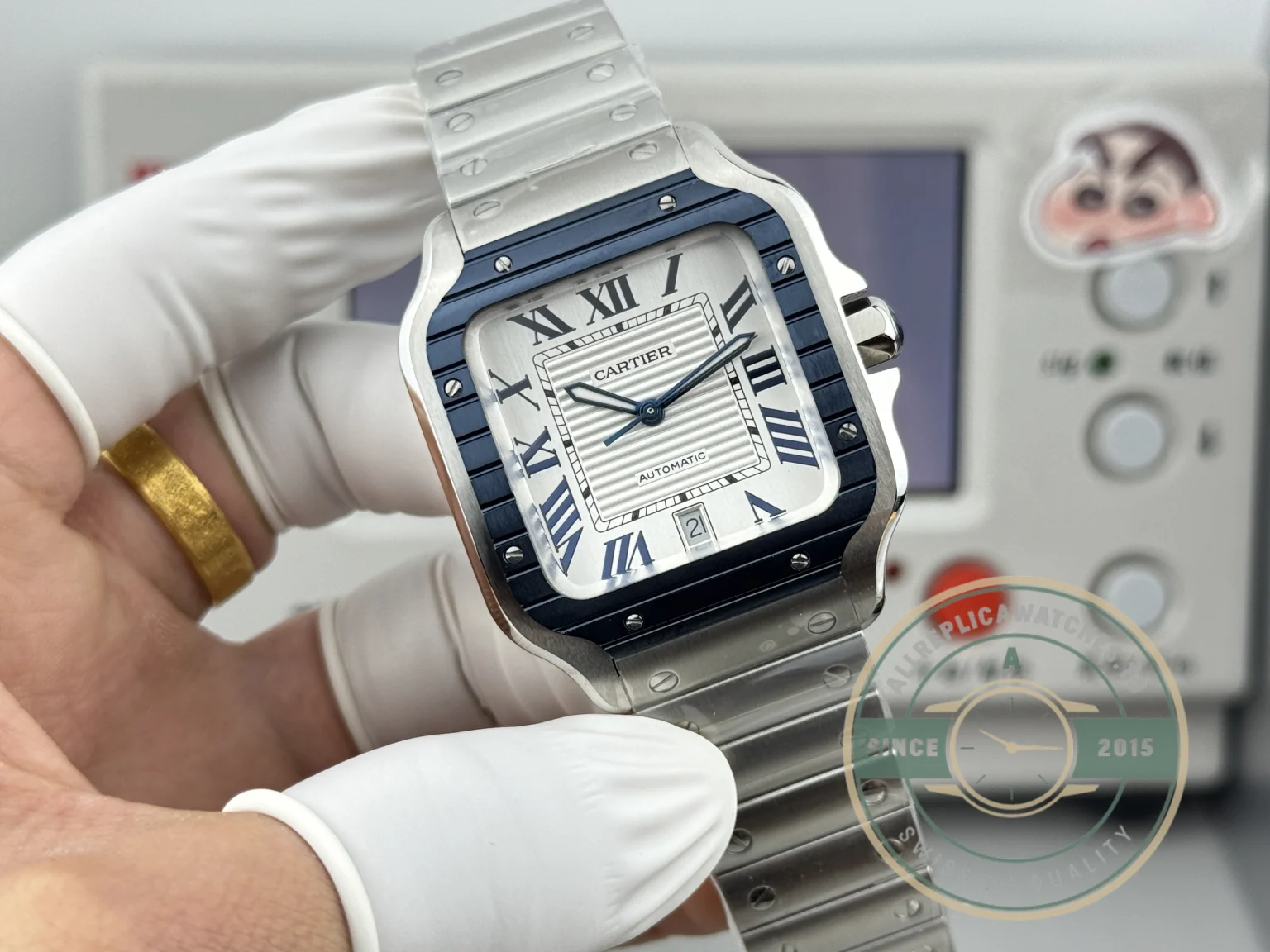 Replica Cartier Santos De Cartier Blue Bezel 40mm WSSA0047 - High-Grade Replica Watch