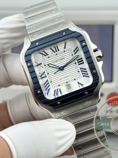 Replica Cartier Santos De Cartier Blue Bezel 40mm WSSA0047 - High-Grade Replica Watch