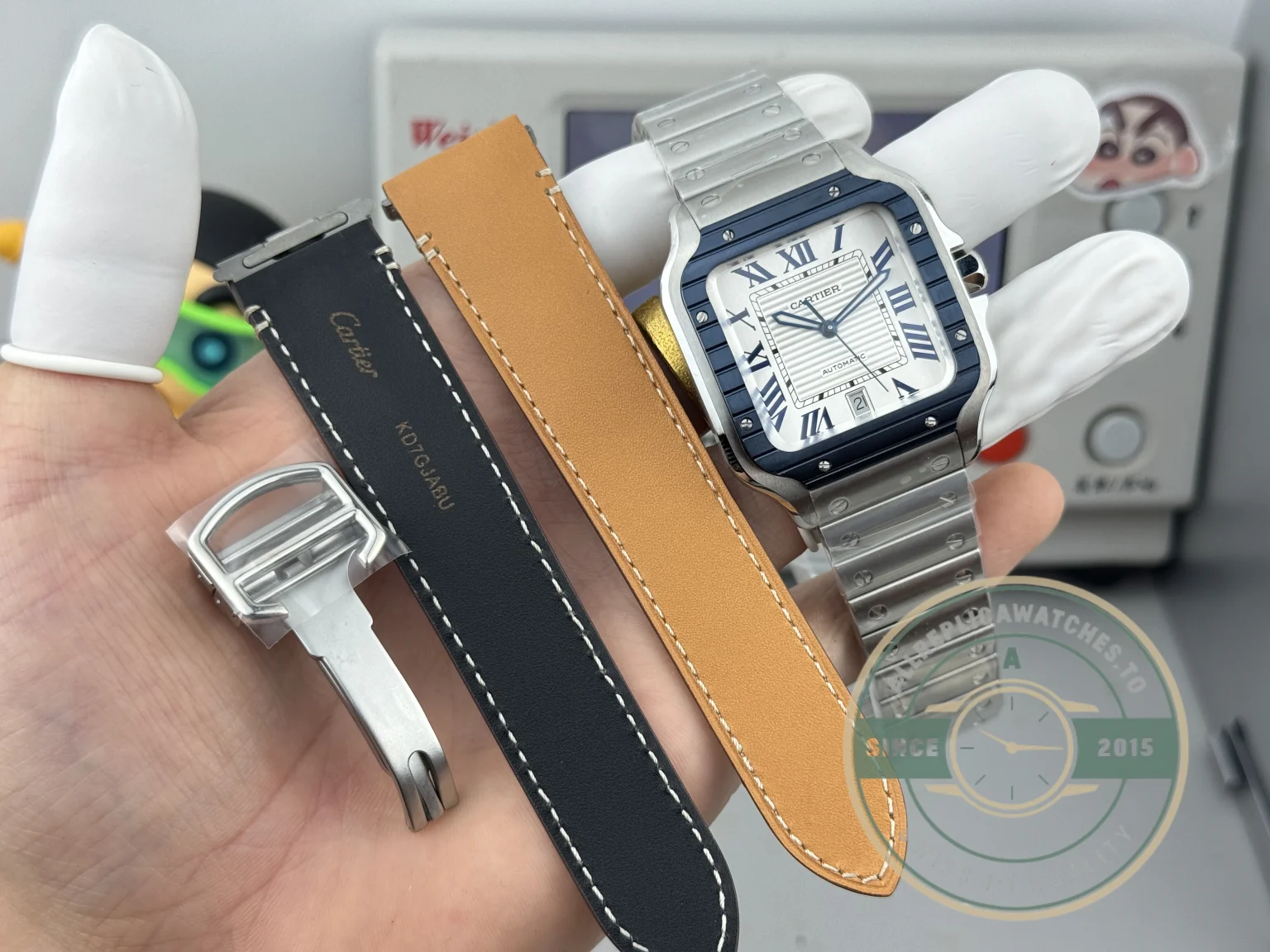 Replica Cartier Santos De Cartier Blue Bezel 40mm WSSA0047 - Best Quality Replica Watch