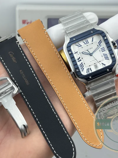 Replica Cartier Santos De Cartier Blue Bezel 40mm WSSA0047 - Best Quality Replica Watch
