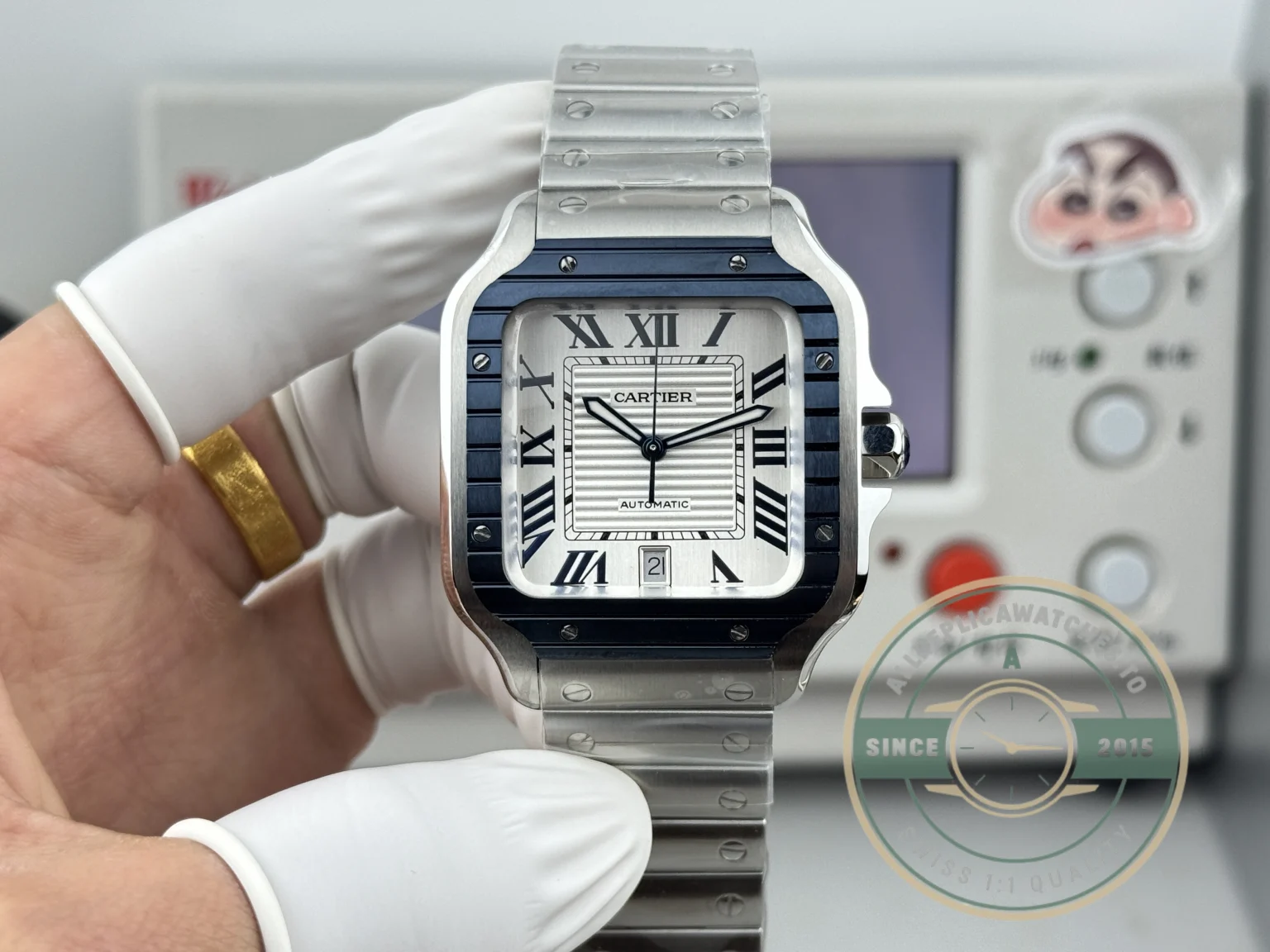 Replica Cartier Santos De Cartier Blue Bezel 40mm WSSA0047 - Swiss-Made Clone Watch