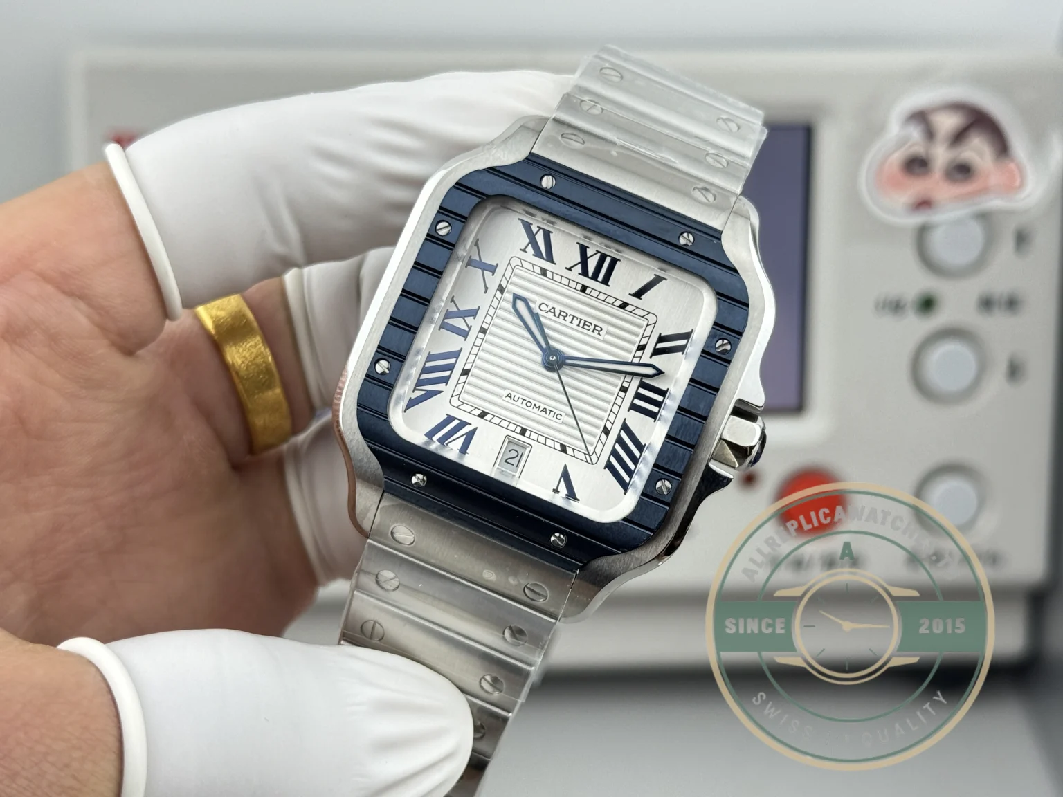Replica Cartier Santos De Cartier Blue Bezel 40mm WSSA0047 - Top-Tier Swiss Replica Watch