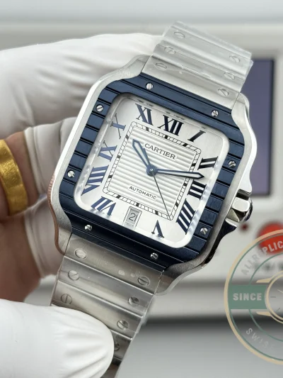 Replica Cartier Santos De Cartier Blue Bezel 40mm WSSA0047 - Top-Tier Swiss Replica Watch