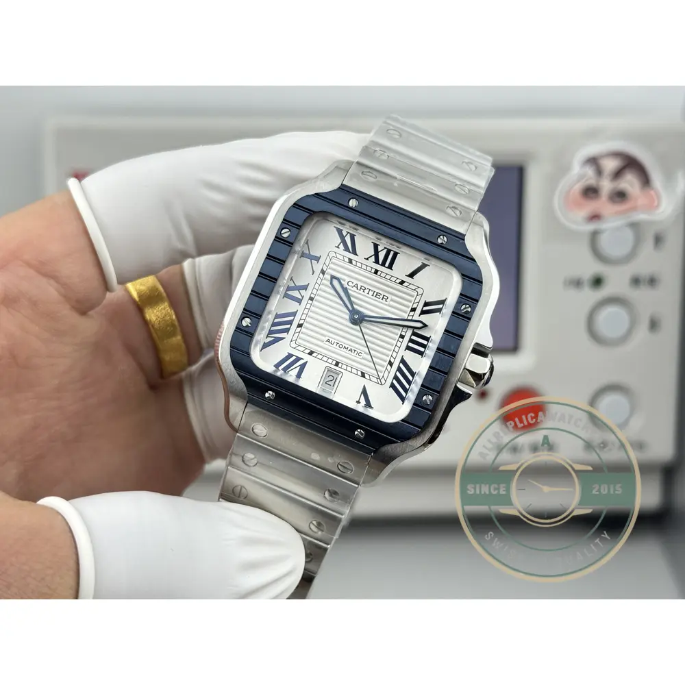 Replica Cartier Santos De Cartier Blue Bezel 40mm WSSA0047 - Top-Tier Swiss Replica Watch